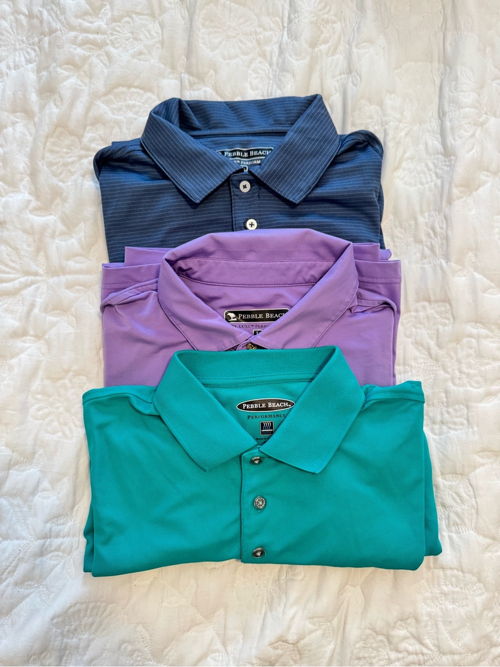 Pebble Beach Men's Polo Trio - Teal, Lavender, Navy
